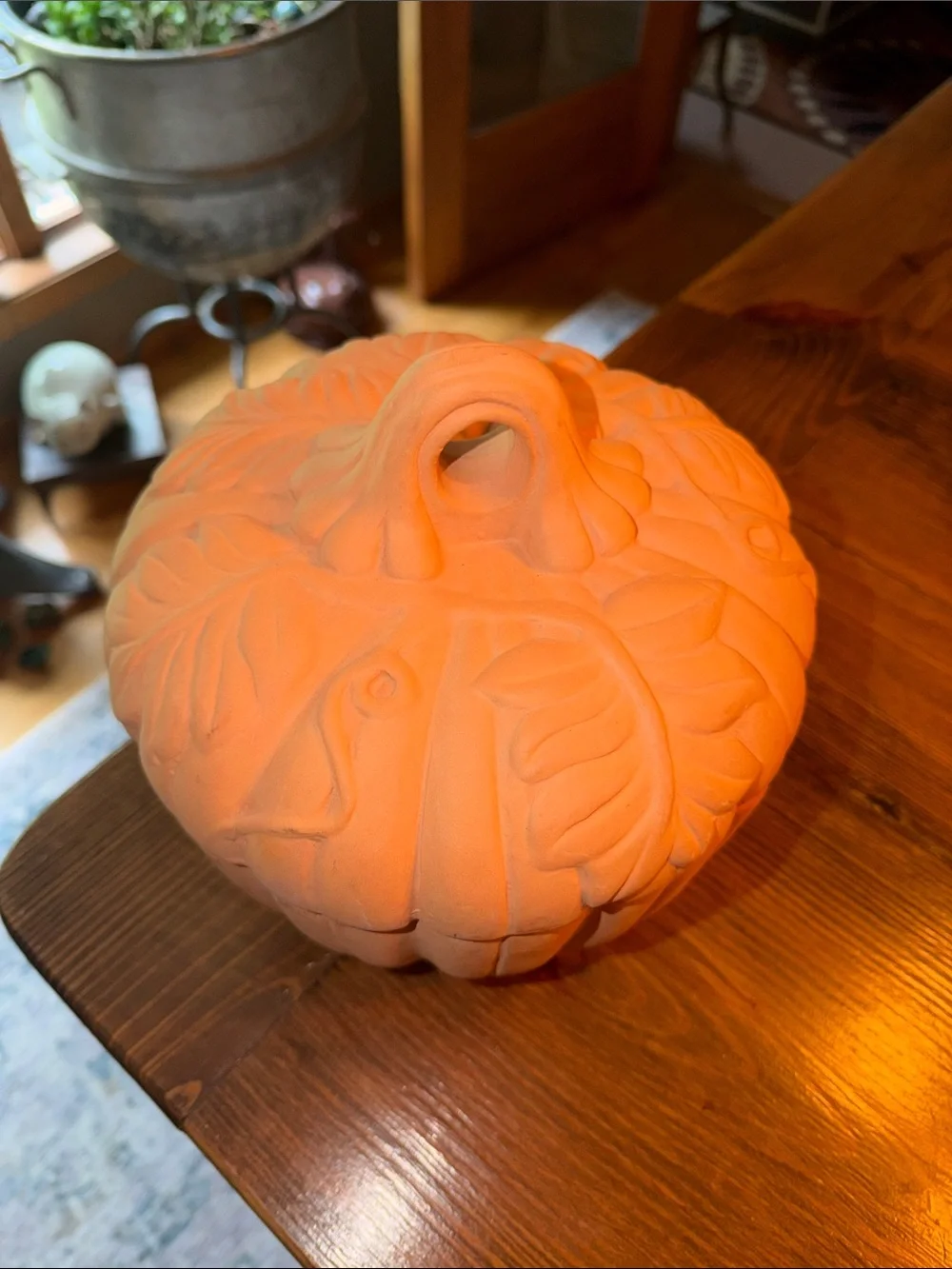 VTG 1998 Terra Cotta Clay Pottery Halloween Jack O Lantern Tea Light Pumpkin 9